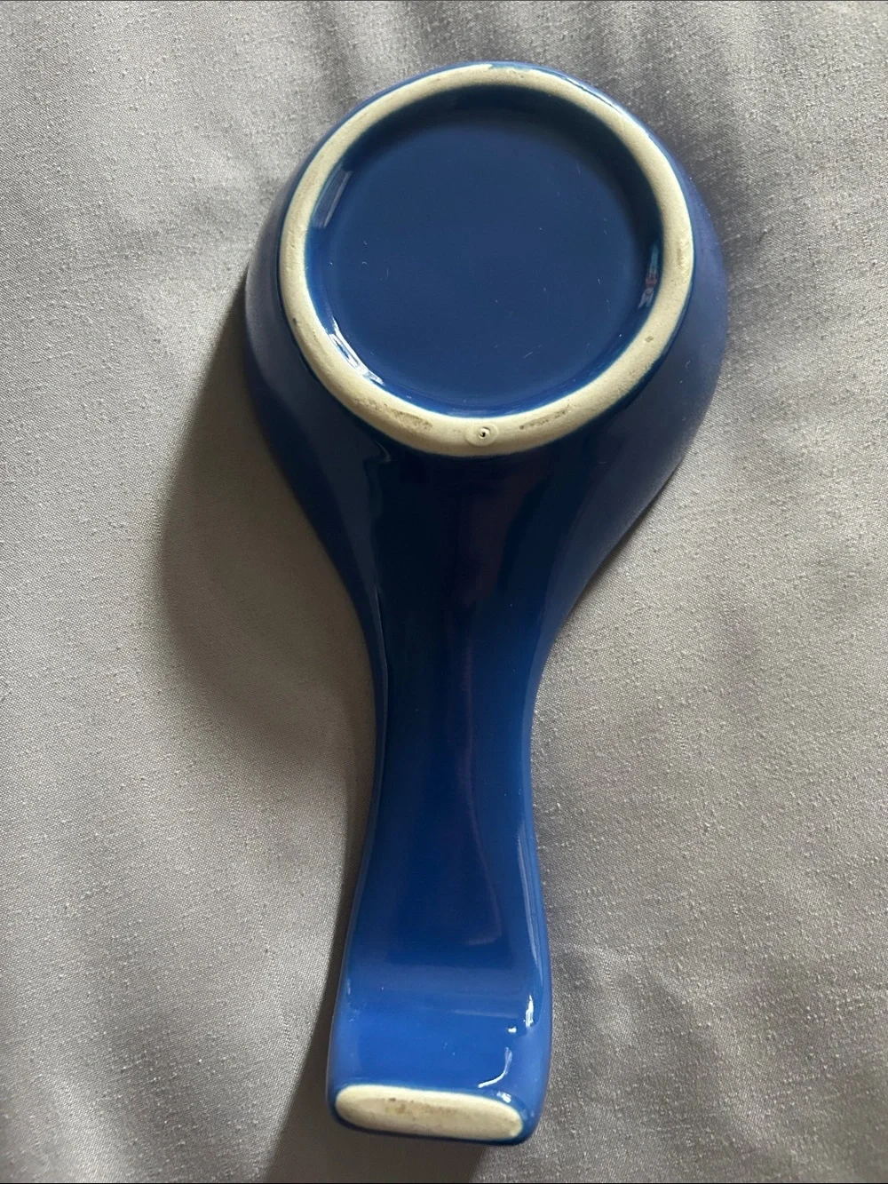 Source Unknown Blue Ceramic Spoon Rest with White Motif